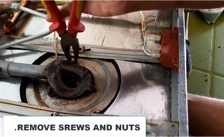 Place Stove Upside Down and Remove Nuts